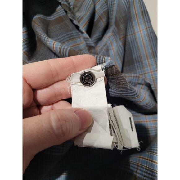Prana Mens SZ XX Large Button Up Shirt FLAWED Plaid Brown Blue Long Sleeve - Picture 8 of 12